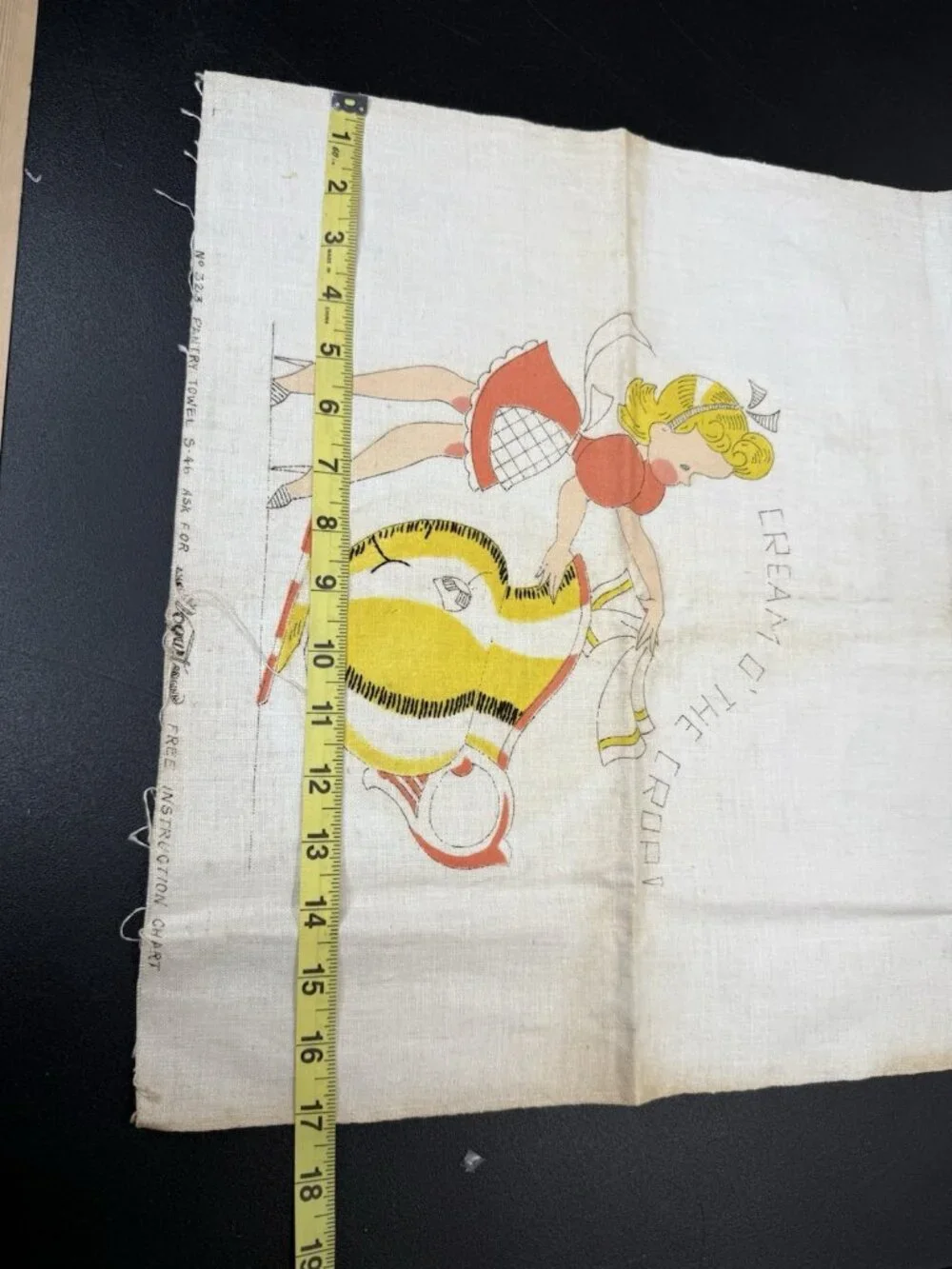 Vintage Vogart Pantry Towel Printed Embroidery Girl Cream O’ The Crop 1950s